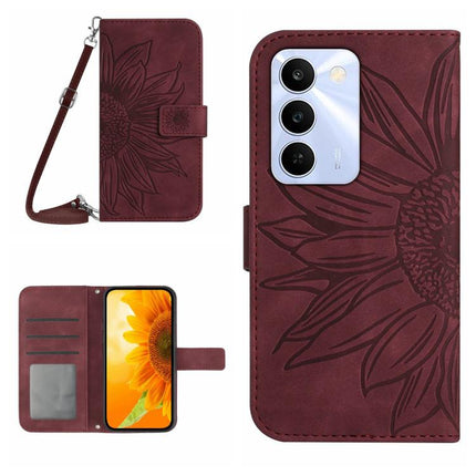 Skin Feel Sun Flower Embossed Flip Leather Phone Case with Lanyard, For Realme C100 4G, For Realme C83 5G