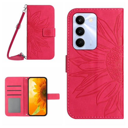 Skin Feel Sun Flower Embossed Flip Leather Phone Case with Lanyard, For Realme C100 4G, For Realme C83 5G