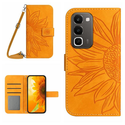 Skin Feel Sun Flower Embossed Flip Leather Phone Case with Lanyard, For Realme C100 4G, For Realme C83 5G