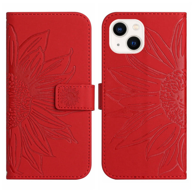 Skin Feel Sun Flower Embossed Flip Leather Phone Case with Lanyard, For iPhone 15
