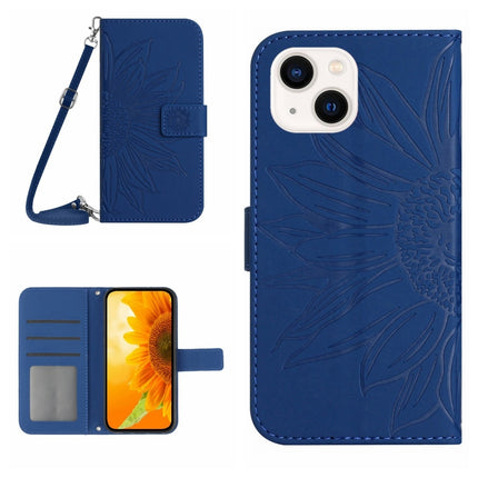Skin Feel Sun Flower Embossed Flip Leather Phone Case with Lanyard, For iPhone 15