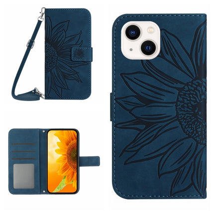 Skin Feel Sun Flower Embossed Flip Leather Phone Case with Lanyard, For iPhone 15 Pro, For iPhone 15 Plus