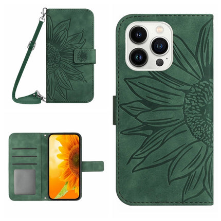 Skin Feel Sun Flower Embossed Flip Leather Phone Case with Lanyard, For iPhone 15 Pro, For iPhone 15 Plus