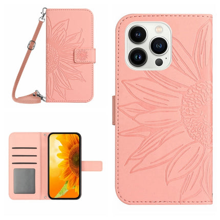 Skin Feel Sun Flower Embossed Flip Leather Phone Case with Lanyard, For iPhone Air, For iPhone 16 Pro Max