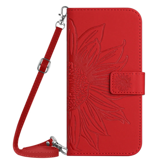 Skin Feel Sun Flower Embossed Flip Leather Phone Case with Lanyard, For iPhone 16 Pro, For iPhone 16 Plus