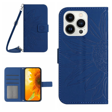 Skin Feel Sun Flower Embossed Flip Leather Phone Case with Lanyard, For iPhone 16 Pro, For iPhone 16 Plus