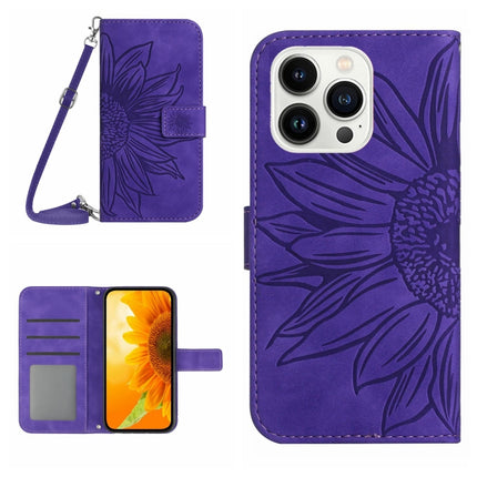 Skin Feel Sun Flower Embossed Flip Leather Phone Case with Lanyard, For iPhone 16 Pro, For iPhone 16 Plus