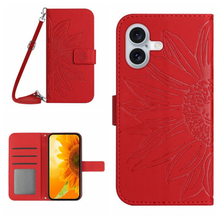 Skin Feel Sun Flower Embossed Flip Leather Phone Case with Lanyard, For iPhone 16 Pro, For iPhone 16 Plus
