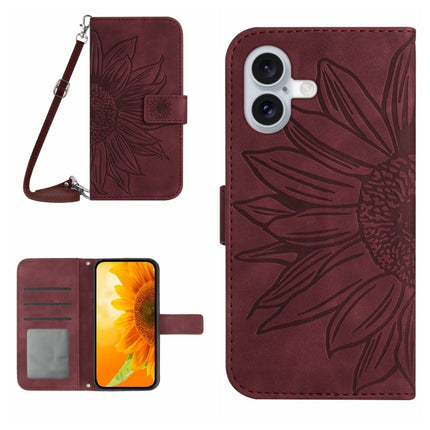 Skin Feel Sun Flower Embossed Flip Leather Phone Case with Lanyard, For iPhone 16 Pro, For iPhone 16 Plus
