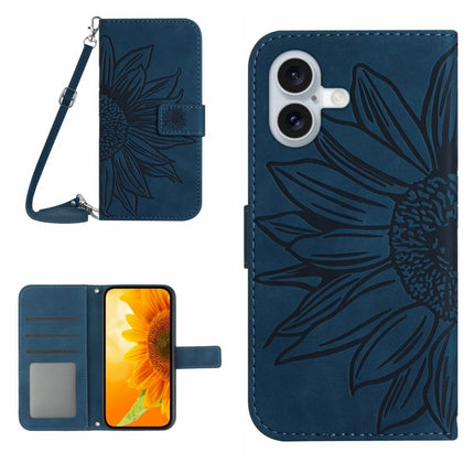 Skin Feel Sun Flower Embossed Flip Leather Phone Case with Lanyard, For iPhone 16 Pro, For iPhone 16 Plus
