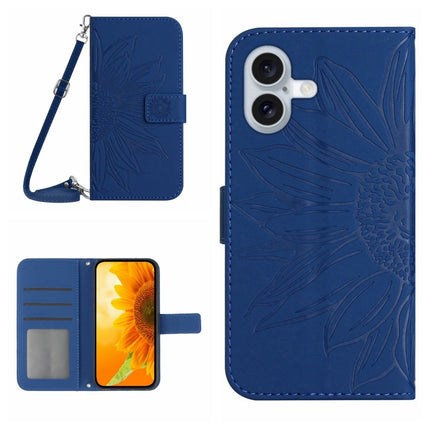 Skin Feel Sun Flower Embossed Flip Leather Phone Case with Lanyard, For iPhone 16, For iPhone 15 Pro Max