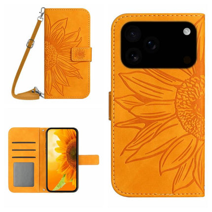 Skin Feel Sun Flower Embossed Flip Leather Phone Case with Lanyard, For iPhone 17e / 16e, For iPhone 17 Pro Max