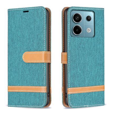 Color Block Denim Texture Leather Phone Case, For Xiaomi Redmi Note 13 Pro+ 5G, For Xiaomi Redmi Note 13 Pro 5G