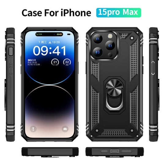 Shockproof TPU + PC Phone Case with Holder, For iPhone 15 Pro Max, For iPhone 15 Pro, For iPhone 15 Plus, For iPhone 15