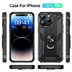 Shockproof TPU + PC Phone Case with Holder, For iPhone 15 Pro Max, For iPhone 15 Pro, For iPhone 15 Plus, For iPhone 15