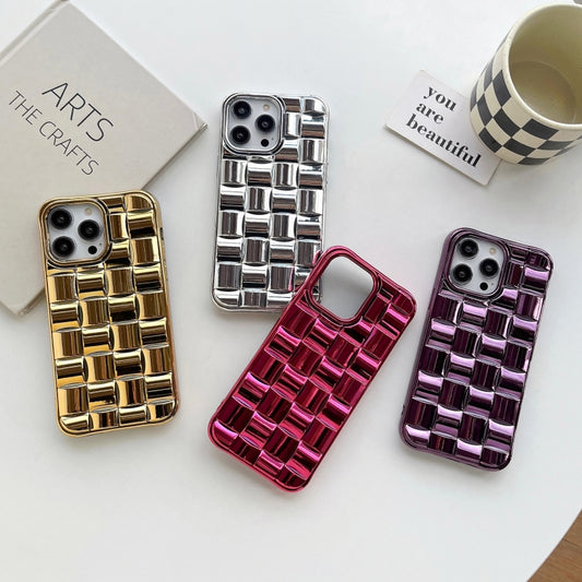 3D Cube Weave Texture Electroplating Phone Case, For iPhone 14 Plus, For iPhone 14, For iPhone 14 Pro, For iPhone 14 Pro Max, For iPhone SE 2022 / SE 2020 / 8 / 7, For iPhone 13 Pro Max, For iPhone 13 Pro, For iPhone 13