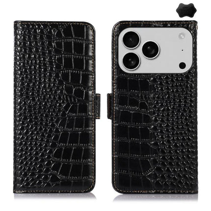 Crocodile Top Layer Cowhide Leather Phone Case, For iPhone 18 Pro / 17 Pro, For iPhone 18 Pro Max / 17 Pro Max, For iPhone 16e / 17e, For iPhone 17, For iPhone Air, For iPhone 16 Pro Max