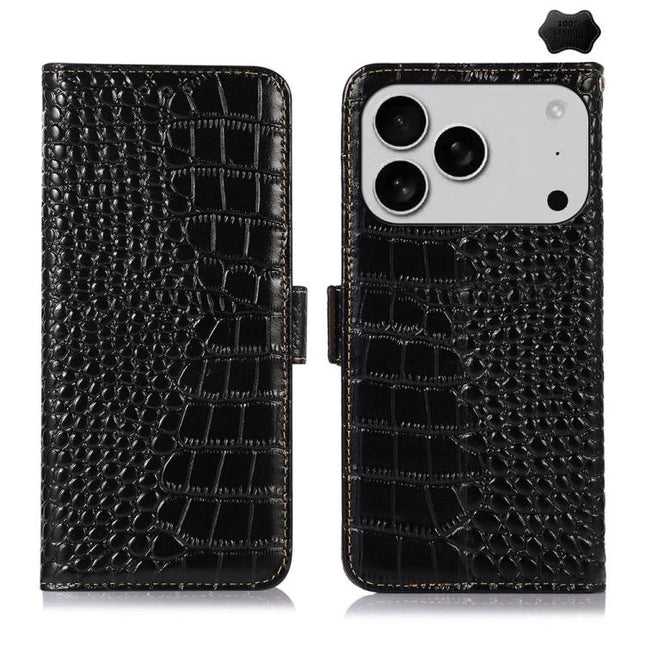Crocodile Top Layer Cowhide Leather Phone Case, For iPhone 18 Pro / 17 Pro, For iPhone 18 Pro Max / 17 Pro Max, For iPhone 16e / 17e, For iPhone 17, For iPhone Air, For iPhone 16 Pro Max