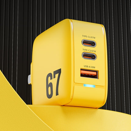 WK WP-U141 67W USB+Double USB-C / Type-C GaN Charger, CN Plug, US Plug, EU Plug, UK Plug