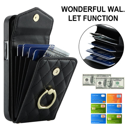 Rhombic Texture Card Bag Phone Case with Long Lanyard, For iPhone 14 Plus, For iPhone 14, For iPhone 14 Pro