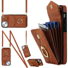 Rhombic Texture Card Bag Phone Case with Long Lanyard, For iPhone 15, For iPhone 14 Plus, For iPhone 14, For iPhone 14 Pro