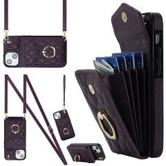 Rhombic Texture Card Bag Phone Case with Long Lanyard, For iPhone 15, For iPhone 14 Plus, For iPhone 14, For iPhone 14 Pro