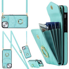 Rhombic Texture Card Bag Phone Case with Long Lanyard, For iPhone 15, For iPhone 14 Plus, For iPhone 14, For iPhone 14 Pro