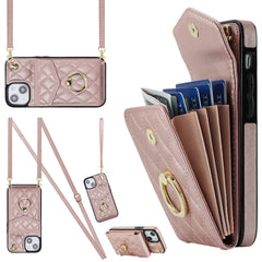 Rhombic Texture Card Bag Phone Case with Long Lanyard, For iPhone 15 Pro Max, For iPhone 14 Plus, For iPhone 14, For iPhone 15 Pro