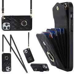 Rhombic Texture Card Bag Phone Case with Long Lanyard, For iPhone 15, For iPhone 14 Plus, For iPhone 14, For iPhone 14 Pro