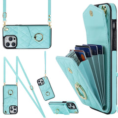 Rhombic Texture Card Bag Phone Case with Long Lanyard, For iPhone 15, For iPhone 14 Plus, For iPhone 14, For iPhone 14 Pro