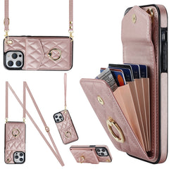 Rhombic Texture Card Bag Phone Case with Long Lanyard, For iPhone 15, For iPhone 14 Plus, For iPhone 14, For iPhone 14 Pro