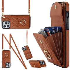 Rhombic Texture Card Bag Phone Case with Long Lanyard, For iPhone 15, For iPhone 14 Plus, For iPhone 14, For iPhone 14 Pro
