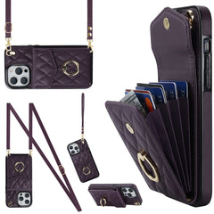 Rhombic Texture Card Bag Phone Case with Long Lanyard, For iPhone 15, For iPhone 14 Plus, For iPhone 14, For iPhone 14 Pro