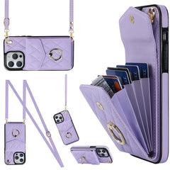 Rhombic Texture Card Bag Phone Case with Long Lanyard, For iPhone 15, For iPhone 14 Plus, For iPhone 14, For iPhone 14 Pro