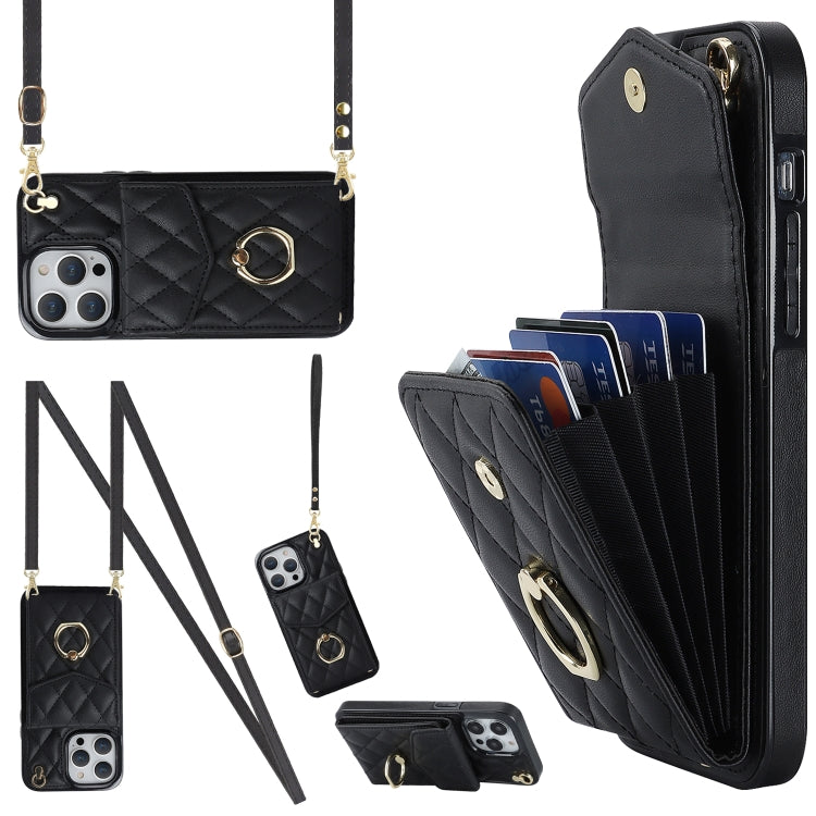 Rhombic Texture Card Bag Phone Case with Long Lanyard, For iPhone 14 Pro Max, For iPhone 13 Pro Max, For iPhone 13 Pro, For iPhone 13
