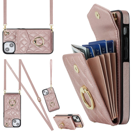 Rhombic Texture Card Bag Phone Case with Long Lanyard