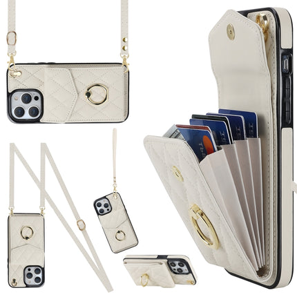 Rhombic Texture Card Bag Phone Case with Long Lanyard