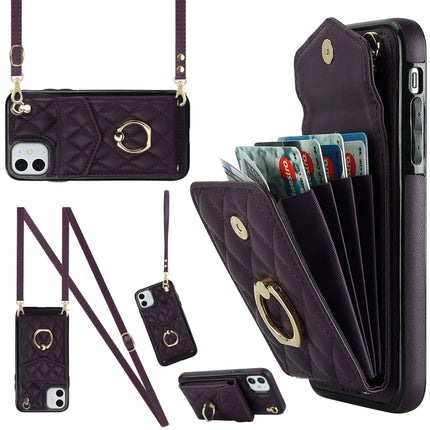 Rhombic Texture Card Bag Phone Case with Long Lanyard