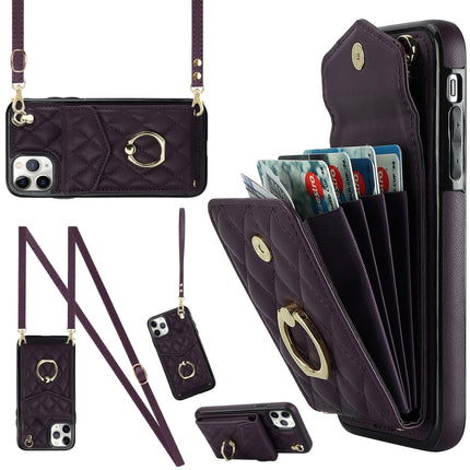 Rhombic Texture Card Bag Phone Case with Long Lanyard