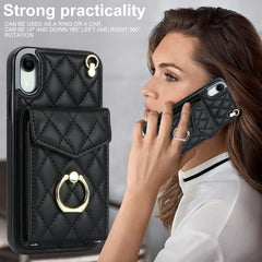 Rhombic Texture Card Bag Phone Case with Long Lanyard, For iPhone XR, For iPhone XS Max