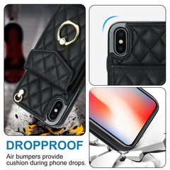 Rhombic Texture Card Bag Phone Case with Long Lanyard, For iPhone XS Max