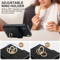 Rhombic Texture Card Bag Phone Case with Long Lanyard, For iPhone XS Max