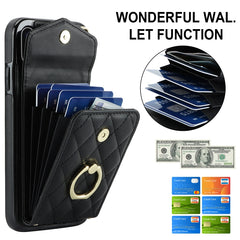 Rhombic Texture Card Bag Phone Case with Long Lanyard, For iPhone XS Max