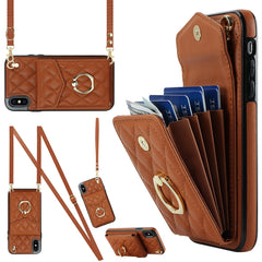 Rhombic Texture Card Bag Phone Case with Long Lanyard, For iPhone XR, For iPhone XS Max