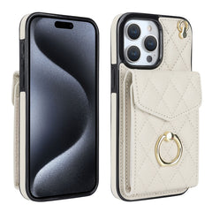 Rhombic Texture Card Bag Phone Case with Long Lanyard, For iPhone 16e, For iPhone 15 Pro Max, For iPhone 15 Pro, For iPhone 15 Plus