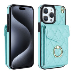 Rhombic Texture Card Bag Phone Case with Long Lanyard, For iPhone 16e, For iPhone 15 Pro Max, For iPhone 15 Pro, For iPhone 15 Plus