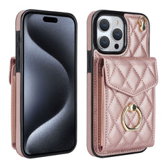 Rhombic Texture Card Bag Phone Case with Long Lanyard, For iPhone 16e, For iPhone 15 Pro Max, For iPhone 15 Pro, For iPhone 15 Plus