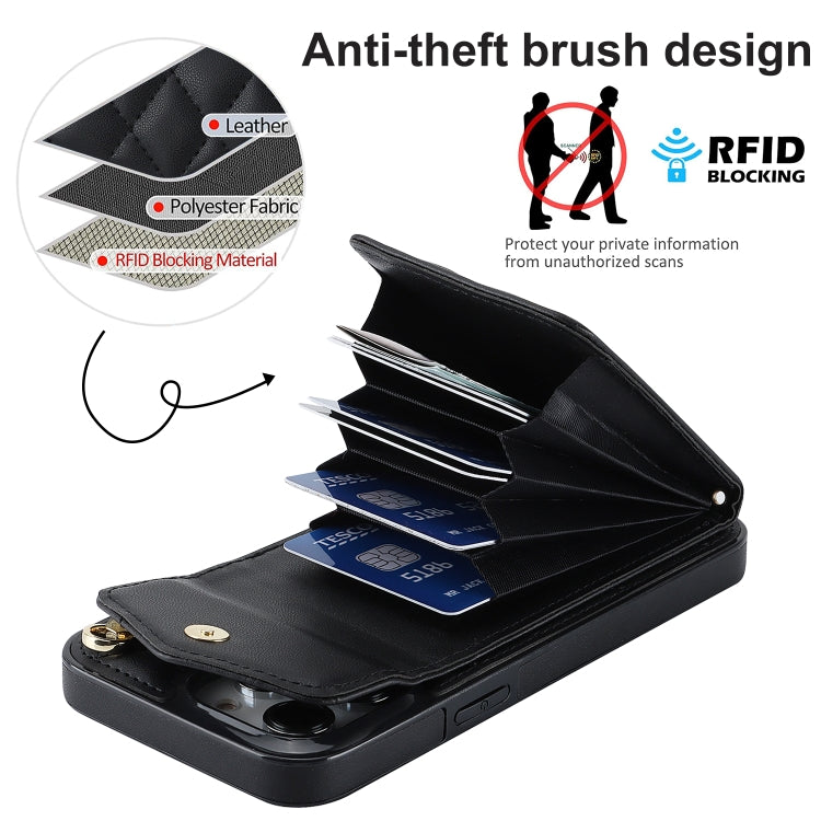 Rhombic Texture Card Bag Phone Case with Long Lanyard