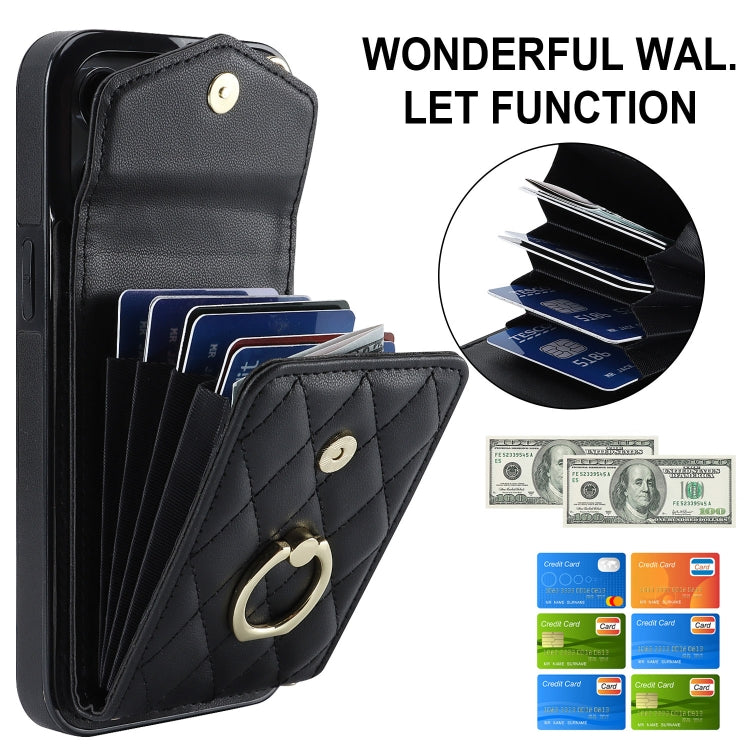 Rhombic Texture Card Bag Phone Case with Long Lanyard
