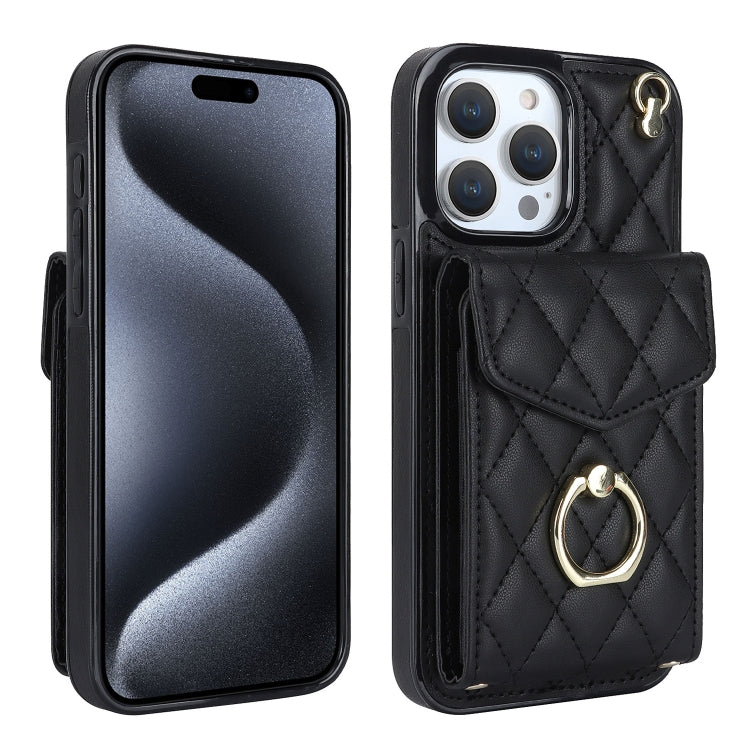 Rhombic Texture Card Bag Phone Case with Long Lanyard